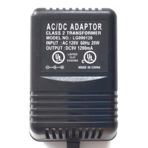 CARGADOR / ADAPTADOR DE FUENTE DE ALIMENTACION AC/DC / NUMERO DE PARTE LG090120 / ENTRADA VCA 120V 60HZ 20W / SALIDA VCD 9V 1200MA / E243504 / MODELO LG090120